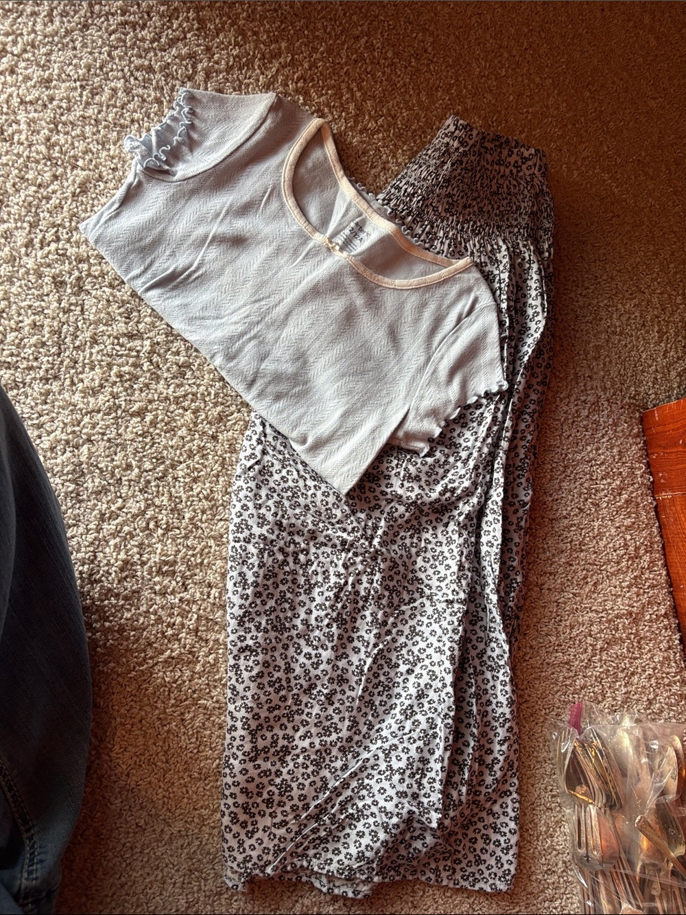 Carter's White Crop Top with Black Floral Midi Skirt Set